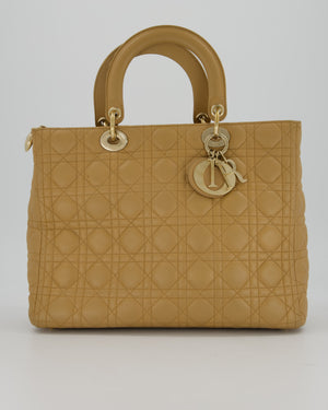 Christian Dior Beige Large Lady Dior Bag In Lambskin Leather With Silver Hardware
