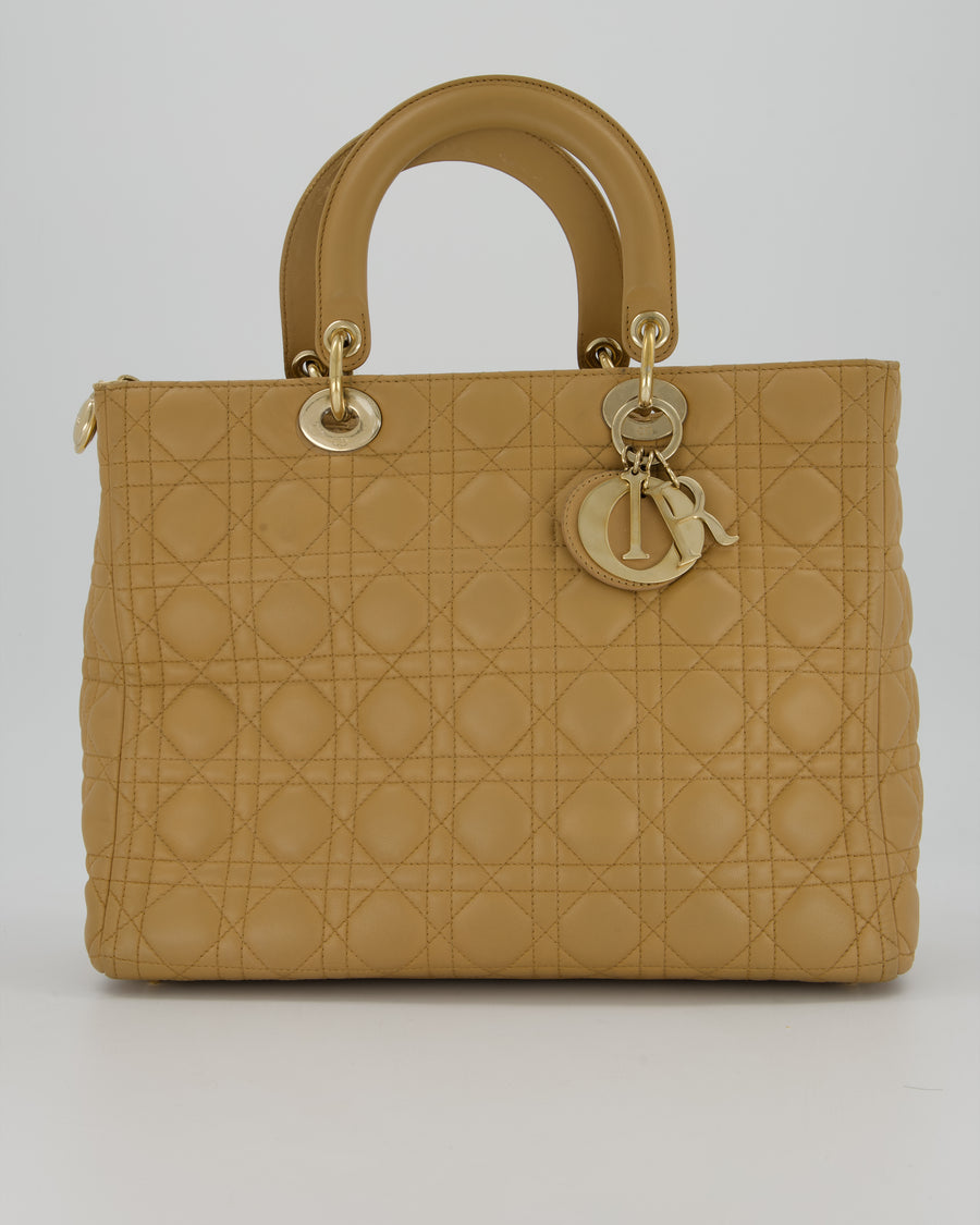 Christian Dior Beige Large Lady Dior Bag In Lambskin Leather With Silver Hardware