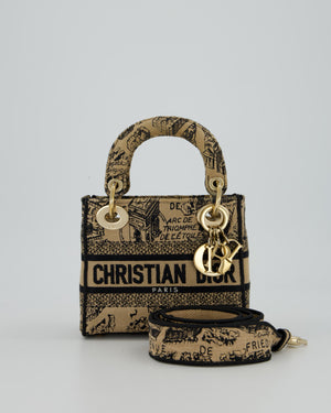 Christian Dior Beige and Black Plan de Paris Print Mini Lady D-Lite Bag in Canvas With Gold Hardware