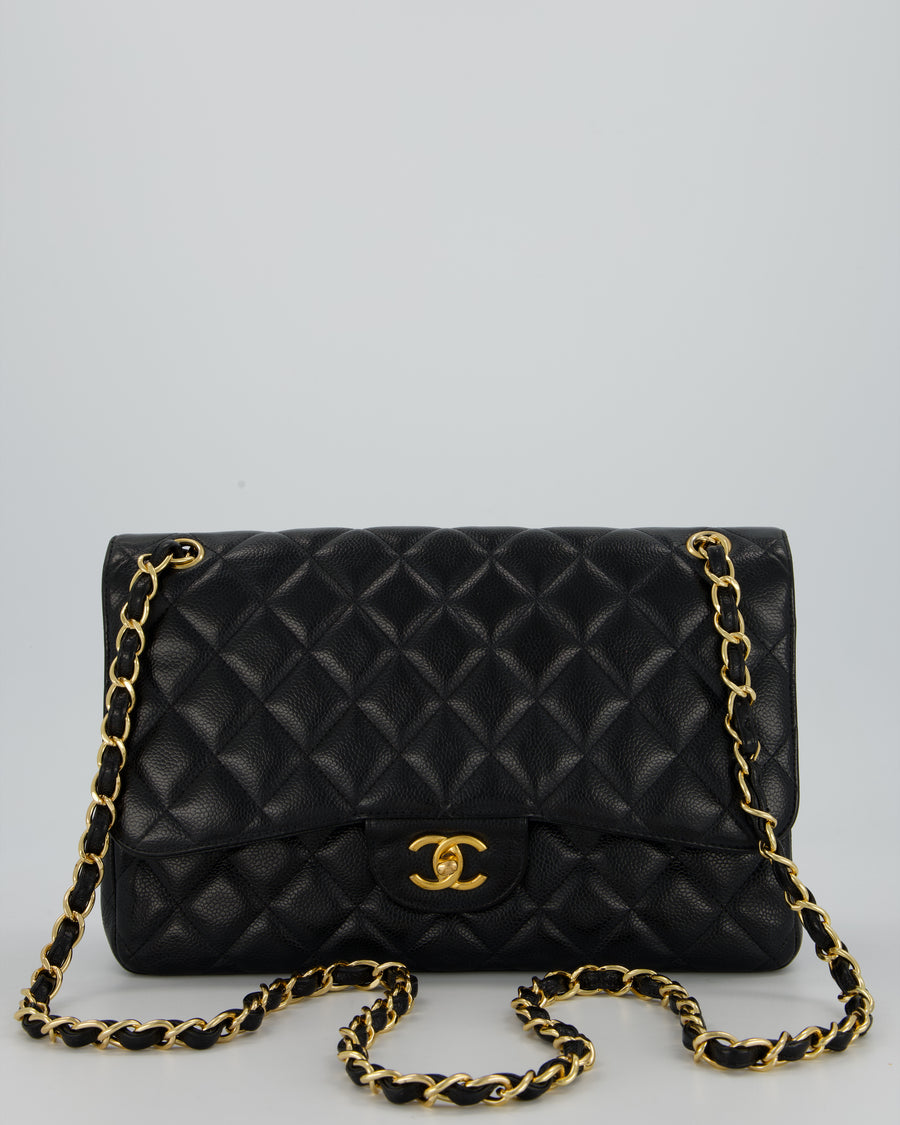 Chanel Black Jumbo Classic Double Flap Bag in Caviar Leather with Gold Hardware