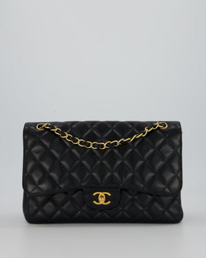 Chanel Black Jumbo Classic Double Flap Bag in Caviar Leather with Gold Hardware
