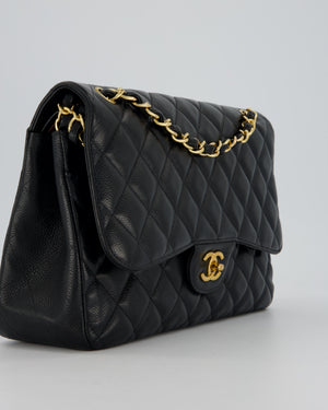 Chanel Black Jumbo Classic Double Flap Bag in Caviar Leather with Gold Hardware