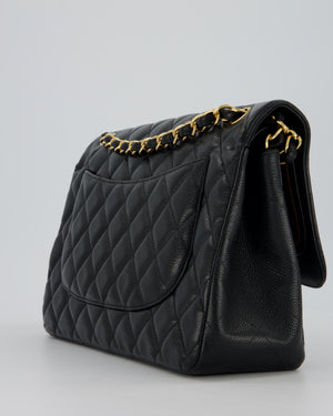 Chanel Black Jumbo Classic Double Flap Bag in Caviar Leather with Gold Hardware