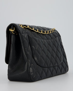 Chanel Black Jumbo Classic Double Flap Bag in Caviar Leather with Gold Hardware