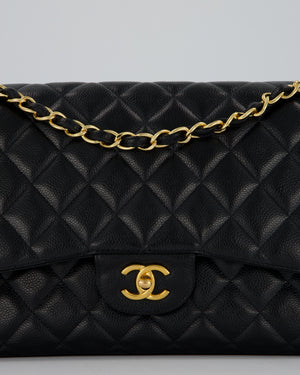 Chanel Black Jumbo Classic Double Flap Bag in Caviar Leather with Gold Hardware