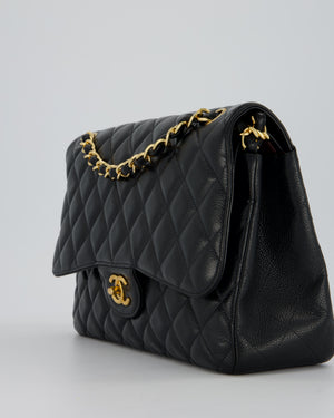 Chanel Black Jumbo Classic Double Flap Bag in Caviar Leather with Gold Hardware