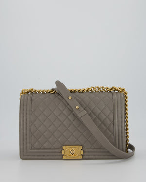 Chanel Grey New Medium Boy Bag in Caviar Leather with Brushed Gold Hardware