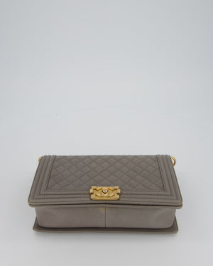 Chanel Grey New Medium Boy Bag in Caviar Leather with Brushed Gold Hardware