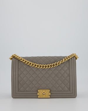 Chanel Grey New Medium Boy Bag in Caviar Leather with Brushed Gold Hardware