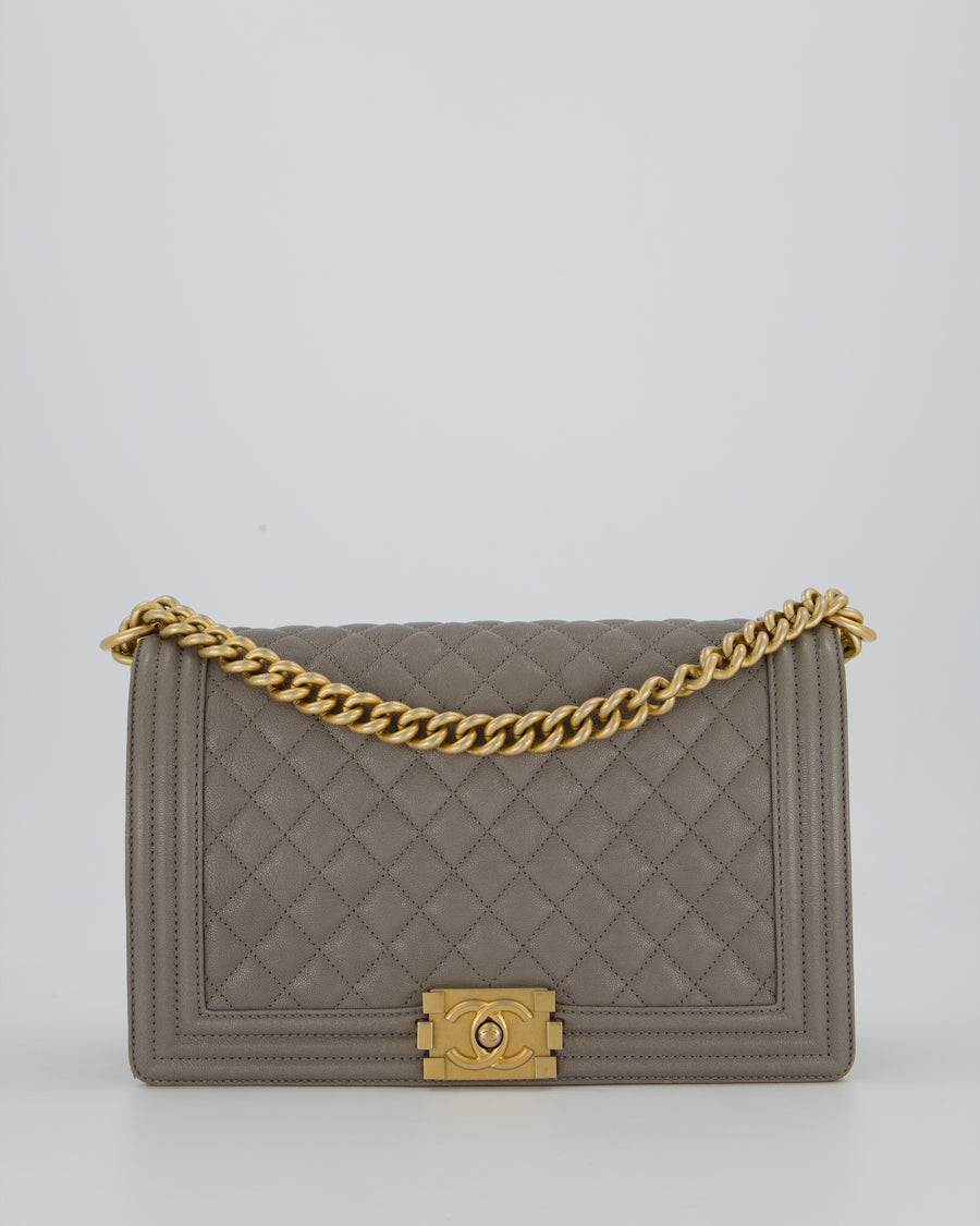 Chanel Grey New Medium Boy Bag in Caviar Leather with Brushed Gold Hardware