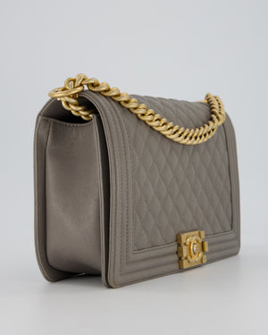 Chanel Grey New Medium Boy Bag in Caviar Leather with Brushed Gold Hardware
