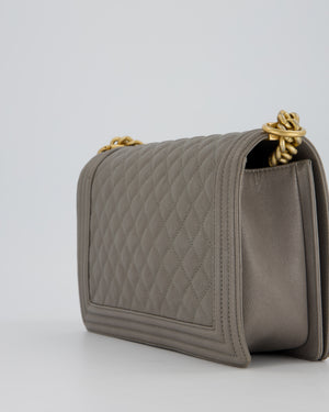 Chanel Grey New Medium Boy Bag in Caviar Leather with Brushed Gold Hardware