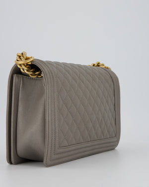 Chanel Grey New Medium Boy Bag in Caviar Leather with Brushed Gold Hardware