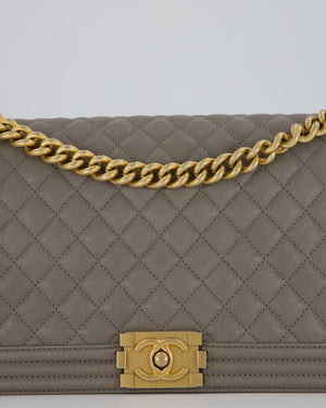 Chanel Grey New Medium Boy Bag in Caviar Leather with Brushed Gold Hardware