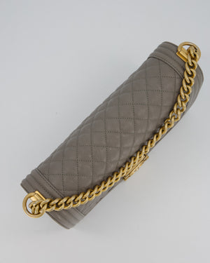 Chanel Grey New Medium Boy Bag in Caviar Leather with Brushed Gold Hardware