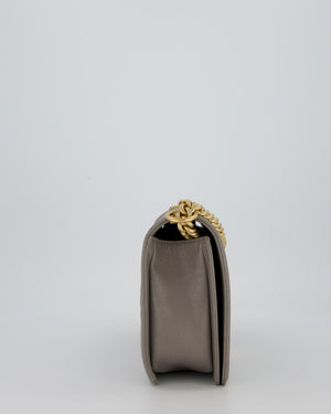 Chanel Grey New Medium Boy Bag in Caviar Leather with Brushed Gold Hardware
