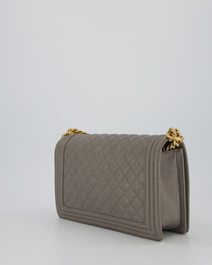 Chanel Grey New Medium Boy Bag in Caviar Leather with Brushed Gold Hardware