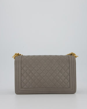 Chanel Grey New Medium Boy Bag in Caviar Leather with Brushed Gold Hardware