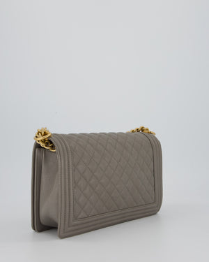 Chanel Grey New Medium Boy Bag in Caviar Leather with Brushed Gold Hardware