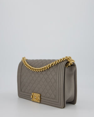 Chanel Grey New Medium Boy Bag in Caviar Leather with Brushed Gold Hardware