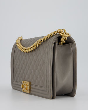 Chanel Grey New Medium Boy Bag in Caviar Leather with Brushed Gold Hardware