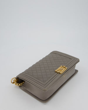 Chanel Grey New Medium Boy Bag in Caviar Leather with Brushed Gold Hardware