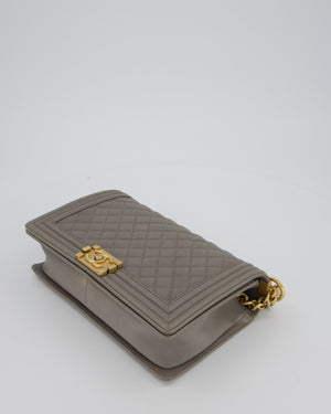 Chanel Grey New Medium Boy Bag in Caviar Leather with Brushed Gold Hardware