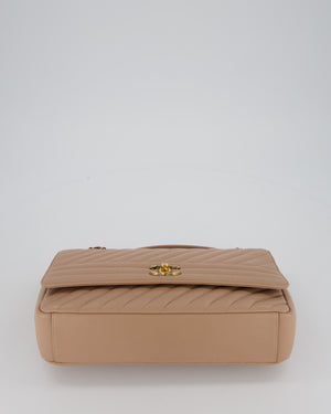 Chanel Large Chevron Statement Flap Bag in Beige Goatskin with Aged Gold Hardware