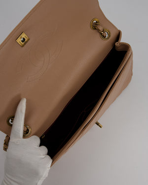 Chanel Large Chevron Statement Flap Bag in Beige Goatskin with Aged Gold Hardware
