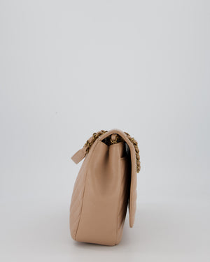 Chanel Large Chevron Statement Flap Bag in Beige Goatskin with Aged Gold Hardware