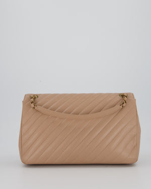 Chanel Large Chevron Statement Flap Bag in Beige Goatskin with Aged Gold Hardware