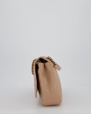 Chanel Large Chevron Statement Flap Bag in Beige Goatskin with Aged Gold Hardware