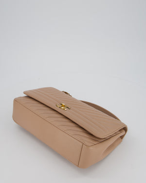 Chanel Large Chevron Statement Flap Bag in Beige Goatskin with Aged Gold Hardware
