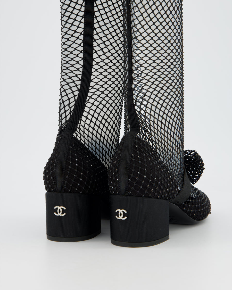Chanel Black Diamante Bow CC Boots Size EU 38