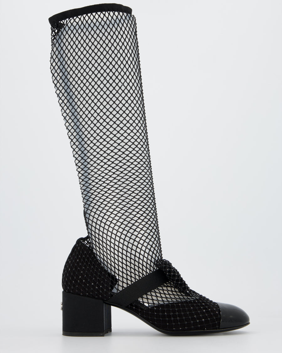 Chanel Black Diamante Bow CC Boots Size EU 38