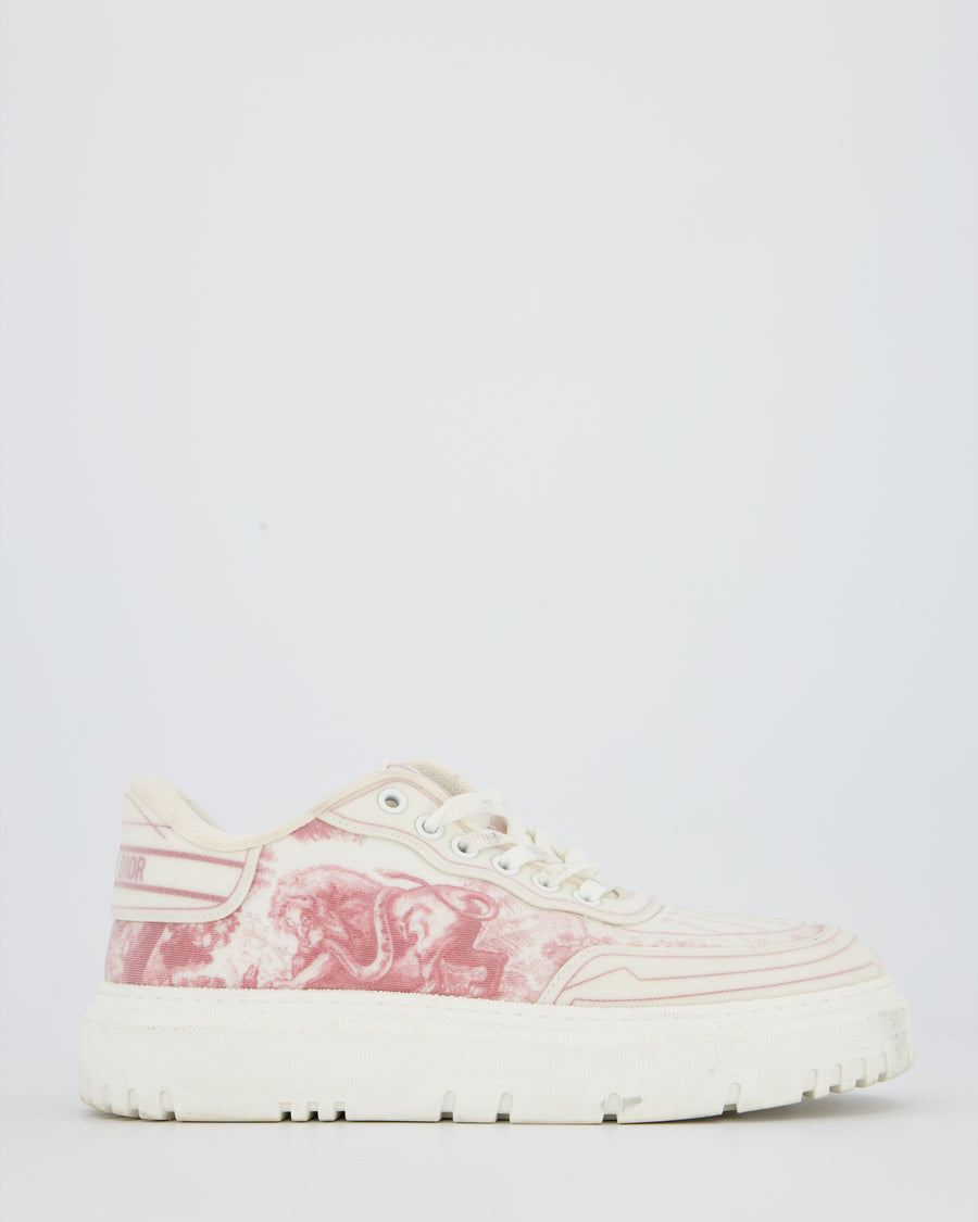 Christian Dior Pink and White Toile de Jouy Print Addict Sneakers Size EU 38