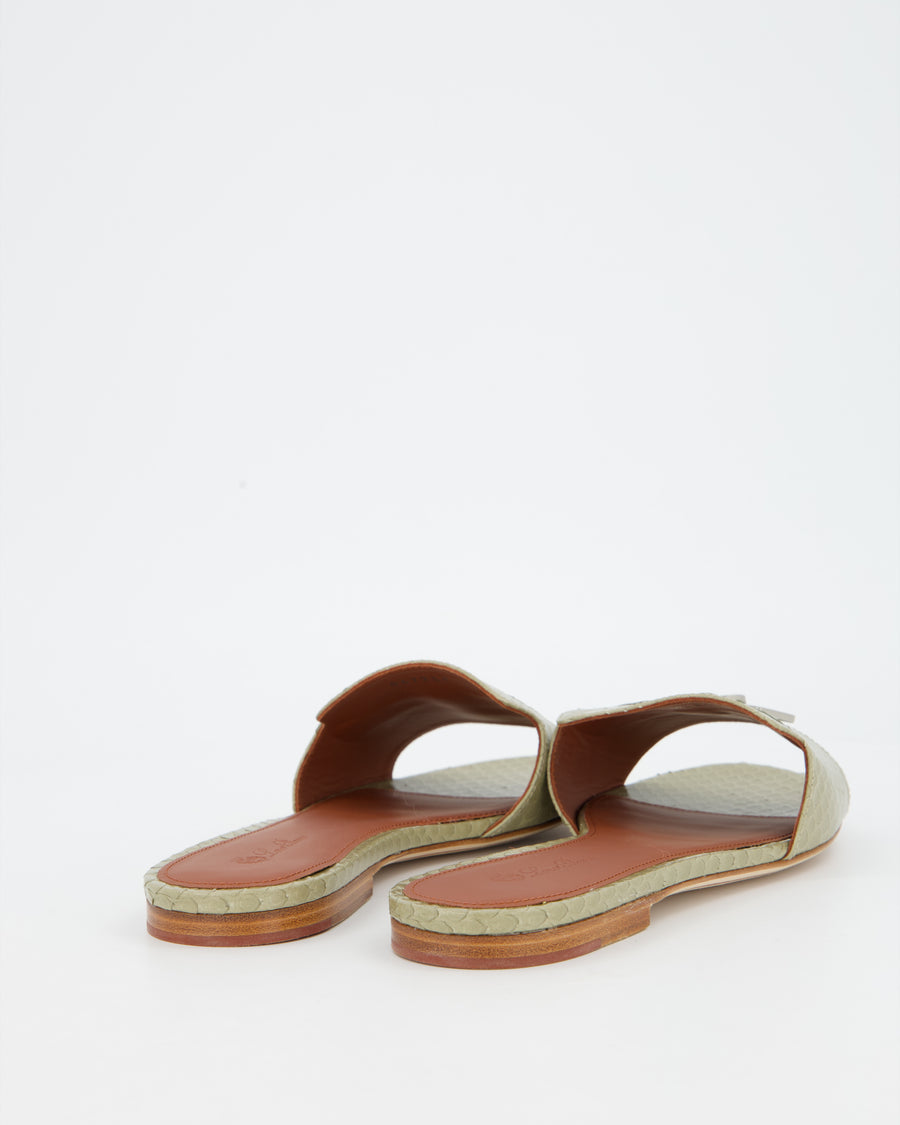 Loro Piana Sage Green Summer Charm Sandals in Python Size EU 40