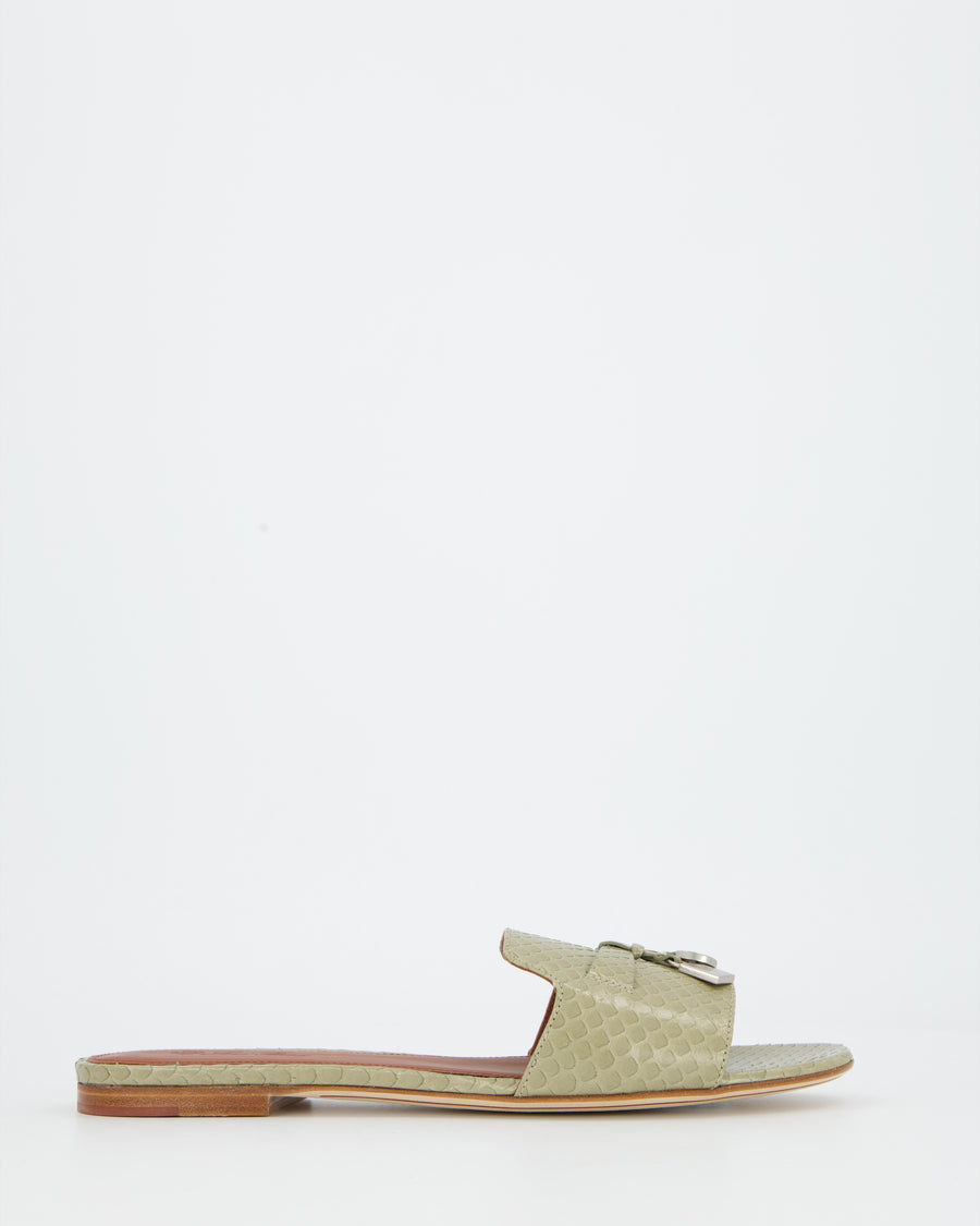 Loro Piana Sage Green Summer Charm Sandals in Python Size EU 40