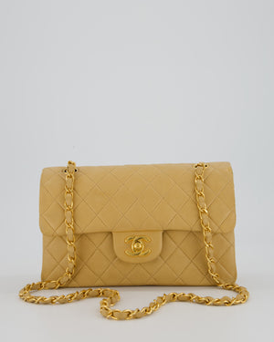 Chanel Vintage Beige Small Classic Double Flap Bag in Lambskin Leather with 24K Gold Hardware