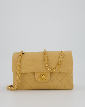 Chanel Vintage Beige Small Classic Double Flap Bag in Lambskin Leather with 24K Gold Hardware