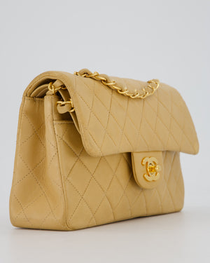 Chanel Vintage Beige Small Classic Double Flap Bag in Lambskin Leather with 24K Gold Hardware