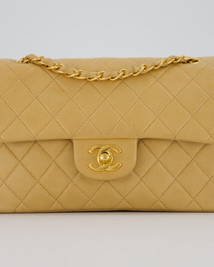 Chanel Vintage Beige Small Classic Double Flap Bag in Lambskin Leather with 24K Gold Hardware