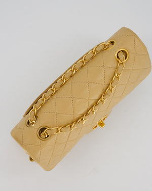 Chanel Vintage Beige Small Classic Double Flap Bag in Lambskin Leather with 24K Gold Hardware