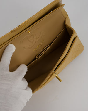 Chanel Vintage Beige Small Classic Double Flap Bag in Lambskin Leather with 24K Gold Hardware
