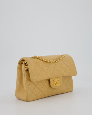 Chanel Vintage Beige Small Classic Double Flap Bag in Lambskin Leather with 24K Gold Hardware