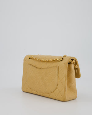 Chanel Vintage Beige Small Classic Double Flap Bag in Lambskin Leather with 24K Gold Hardware
