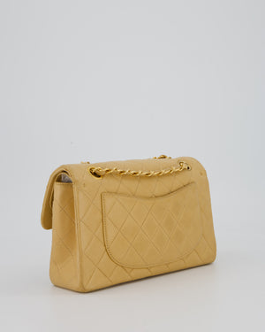Chanel Vintage Beige Small Classic Double Flap Bag in Lambskin Leather with 24K Gold Hardware