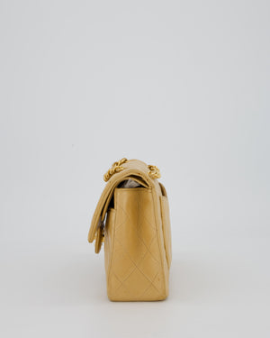 Chanel Vintage Beige Small Classic Double Flap Bag in Lambskin Leather with 24K Gold Hardware