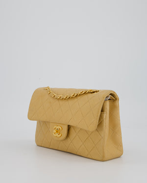 Chanel Vintage Beige Small Classic Double Flap Bag in Lambskin Leather with 24K Gold Hardware