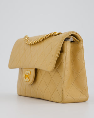 Chanel Vintage Beige Small Classic Double Flap Bag in Lambskin Leather with 24K Gold Hardware
